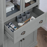 HOMCOM 180cm Tall Kitchen Pantry Cupboard with Glass Doors, 5 Tiers, Adjustable Shelves & Drawer – Freestanding Storage Cabinet, Grey