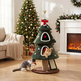 PawHut Christmas Cat Tree with Dual Condos, Sisal Ladder & Anti-Tip Rope – 132 cm Festive Cat Tower