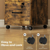 HOMCOM Three-Drawer Wood-Effect Filing Cabinet with Locks and Wheels – Under Desk Storage, Rustic Brown