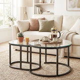 HOMCOM Nest of 2 Coffee Tables with Steel Frame and Tempered Glass Tops – Round and Oblong Side Tables, Black