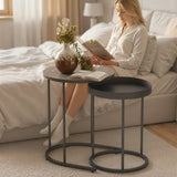 HOMCOM Set of Two Industrial Round Nesting Tables with Metal Frames – Coffee and Side Tables, Grey