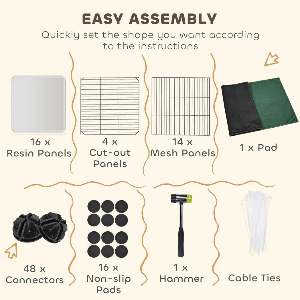 PawHut Small Animal Playpen with Waterproof Mat, 34-Panel DIY Metal Pet Fence – Indoor and Outdoor