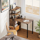 HOMCOM Folding Shelf and Work Table with 4-Tier Shelving and Steel Frame – Space-Saving Home Office Desk