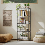 HOMCOM 5-Tier Industrial Bookcase with Metal Frame and Anti-Tipping Straps – Display Shelf, Dark Grey and Black