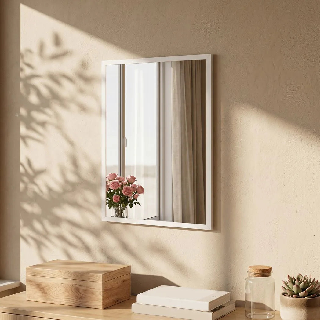 HOMCOM Wall-Mounted Bathroom Mirror, 70 x 50 cm Wall Mirror for Living Room, Bedroom, Hallway, White