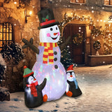 Outsunny 6FT Christmas Inflatable Snowman and Penguins with Built-In LED Lights and Projector – Indoor Outdoor Garden Decoration