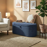 HOMCOM Corduroy Storage Ottoman Bench with Padded Seat and Hidden Storage, 105 x 51 x 49 cm, Blue