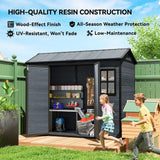 Outsunny 8 x 4ft Wood-Effect Resin Garden Shed with Floor, Windows & Lockable Doors – Outdoor Storage, Dark Grey
