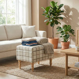 HOMCOM Linen Upholstered Footstool with Hidden Storage – Rectangular Ottoman with Flip-Top Tray Lid, Brown
