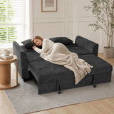 HOMCOM 2 Seater Sofa Bed, 4-in-1 Convertible with Dual Pull-Out Beds – Chenille Sleeper Sofa, Black