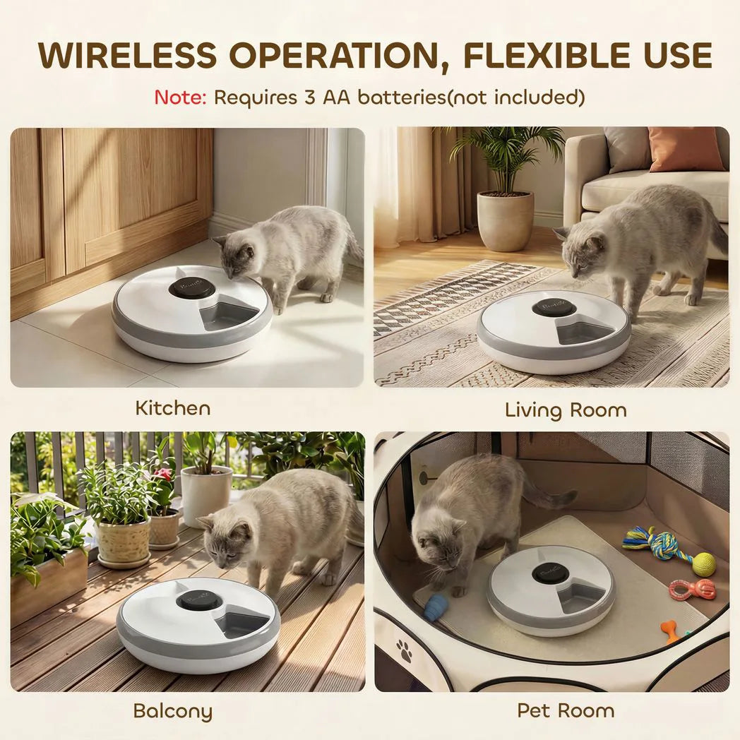 PawHut Automatic Cat Feeder with Programmable Timer, Six 180ml Trays & Ice Pack – Wet and Dry Food