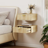 HOMCOM Floating Nightstands Set of 2 with Wave Drawers – Wall-Mounted Bedside Tables, Oak