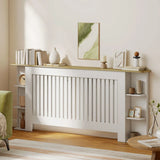 HOMCOM Extra Large Radiator Cover with Open Shelves – Vertical Slatted Heater Cabinet for Living Room, White