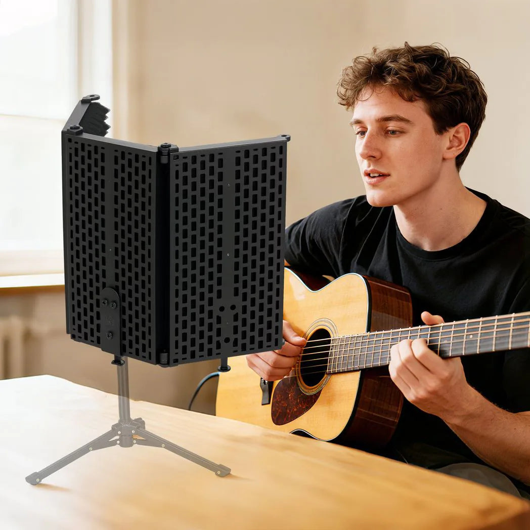 HOMCOM Studio Microphone Isolation Shield with 3 Foldable Foam Panels & 3/8" Mount – Home Recording, Black