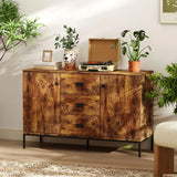 HOMCOM Modern Rustic Sideboard with 2 Cupboards and 3 Drawers – Kitchen Storage Cabinet with Metal Legs, Brown
