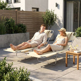 Outsunny Set of 2 Folding Sun Loungers with 5-Position Backrest, Face Hole and Side Pocket, Beige