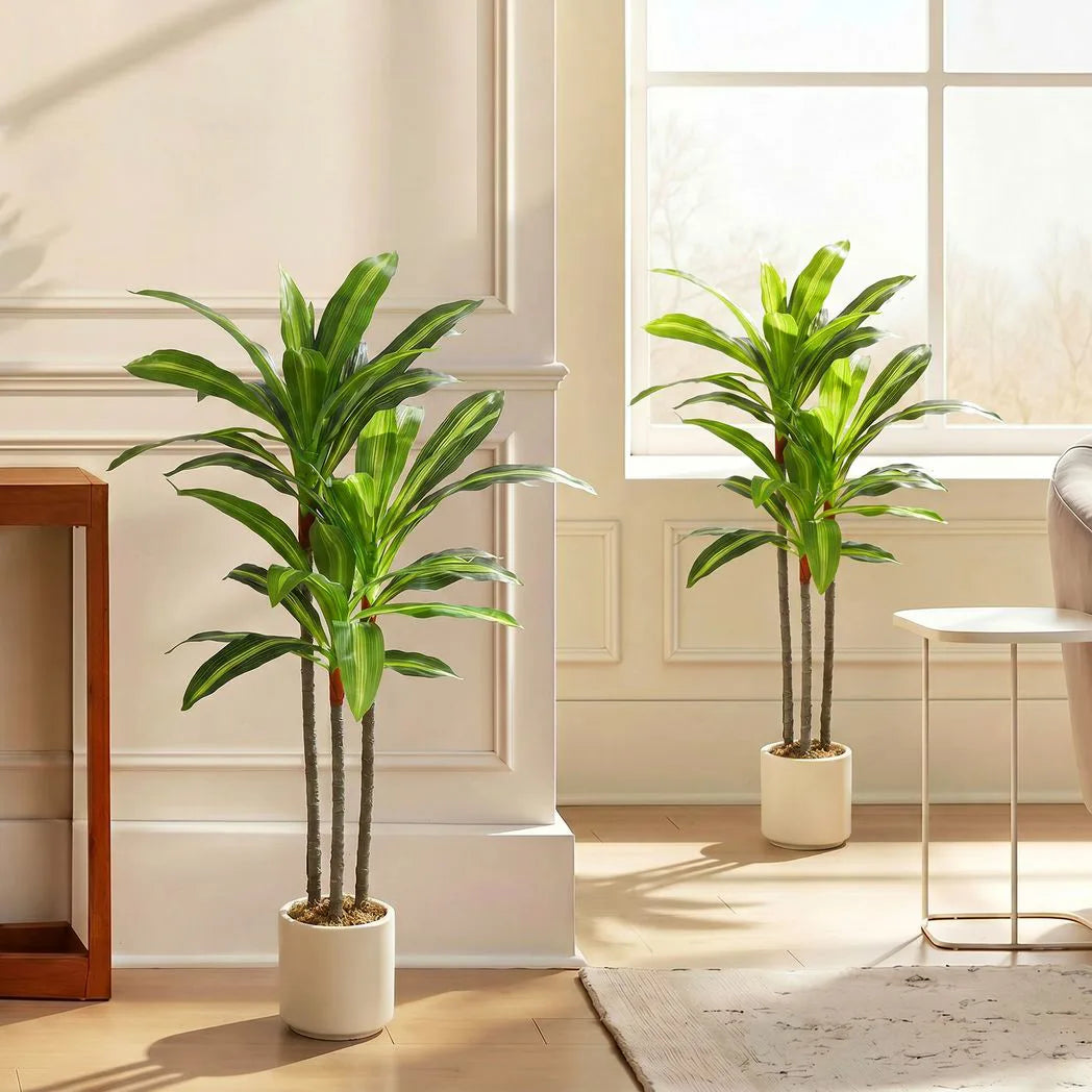 HOMCOM 90cm Artificial Dracaena Tree with Bendable Trunks – Lifelike Faux Plant in White Pot, Green