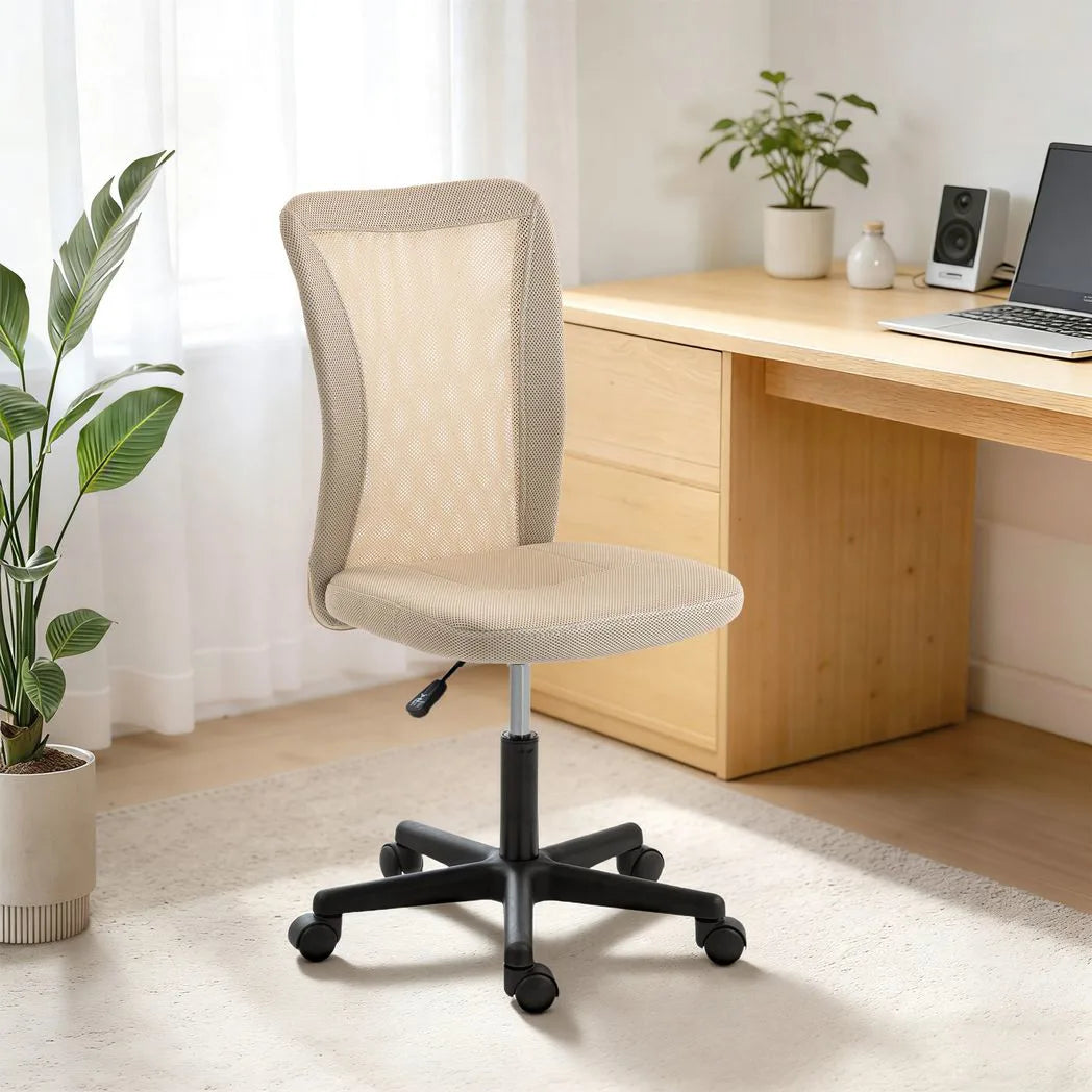 Vinsetto Armless Mesh Office Chair with Adjustable Height and 360° Swivel – Space-Saving Padded Study Chair, Beige