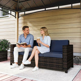 Outsunny 3-Seater Rattan Garden Sofa – Weather-Resistant Outdoor Sofa with Cushions, Dark Blue