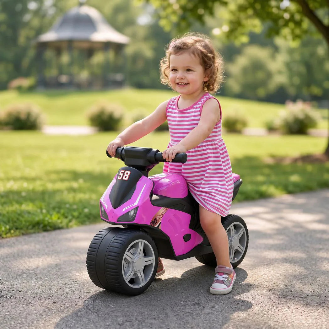 AIYAPLAY Toddler Balance Bike with Music, Extra-Wide PP Tyres & Motorbike Design – Boys and Girls Ride-On, Pink