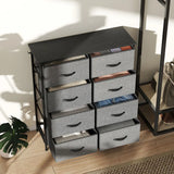 HOMCOM Chest of 8 Fabric Drawers with Steel Frame, Pockets & Hooks – Bedroom Storage, Charcoal Grey