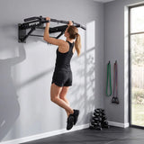 SPORTNOW Wall Mounted Folding Pull Up Bar with 3 Band Hooks – 120kg Steel Chin Up Bar for Home Gym, Black