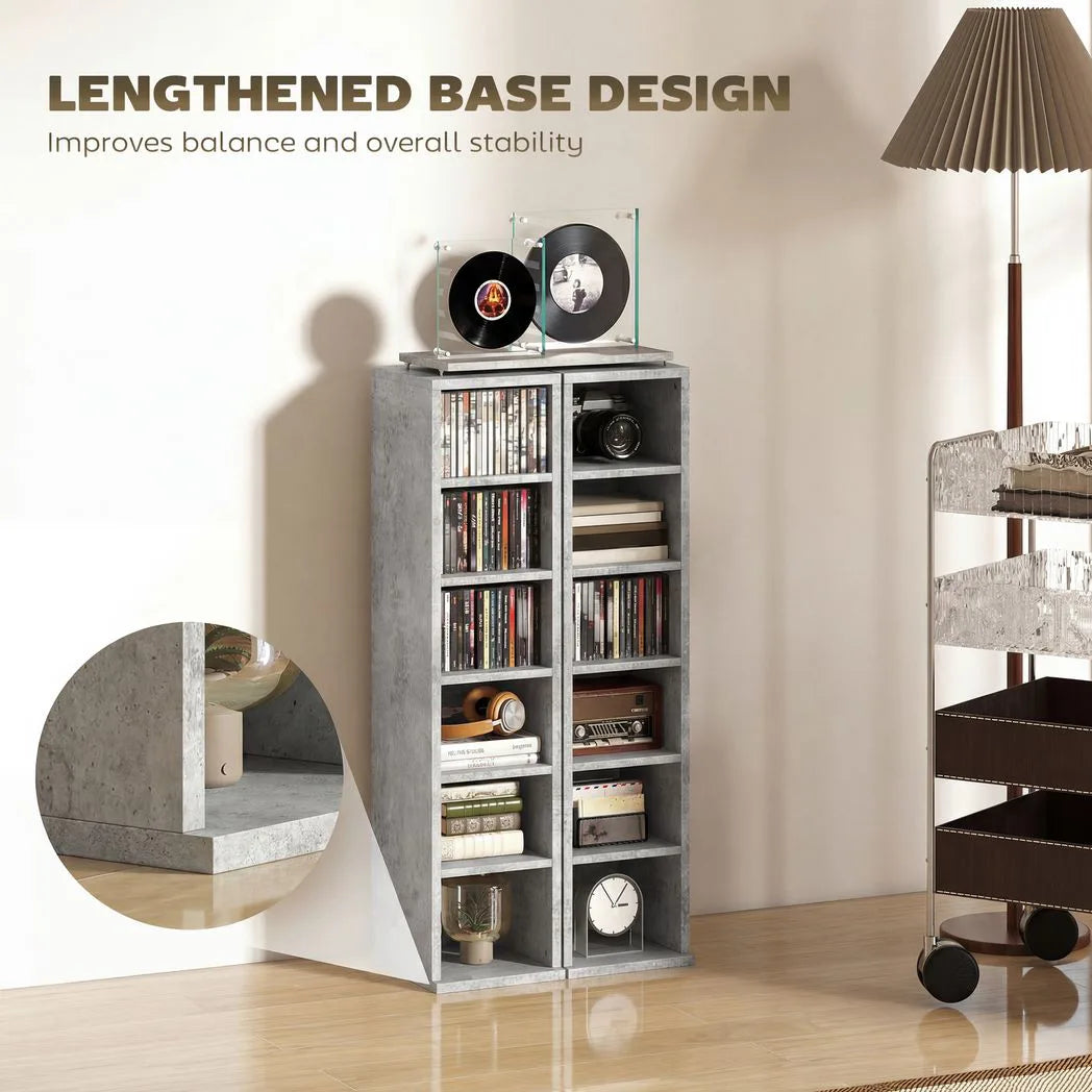 HOMCOM Set of 2 CD Media Display Shelf Towers with 5 Adjustable Shelves – Slim Racks, Grey