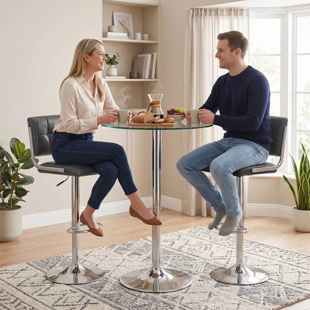 HOMCOM Set of 2 Swivel Bar Stools with Adjustable Height 62–83cm, PU Leather Seats and Backrest, Grey