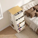 HOMCOM Chest of Drawers with 4 Fabric Drawers, 2 Hooks and Steel Frame – Tall Bedroom Storage Unit, Beige