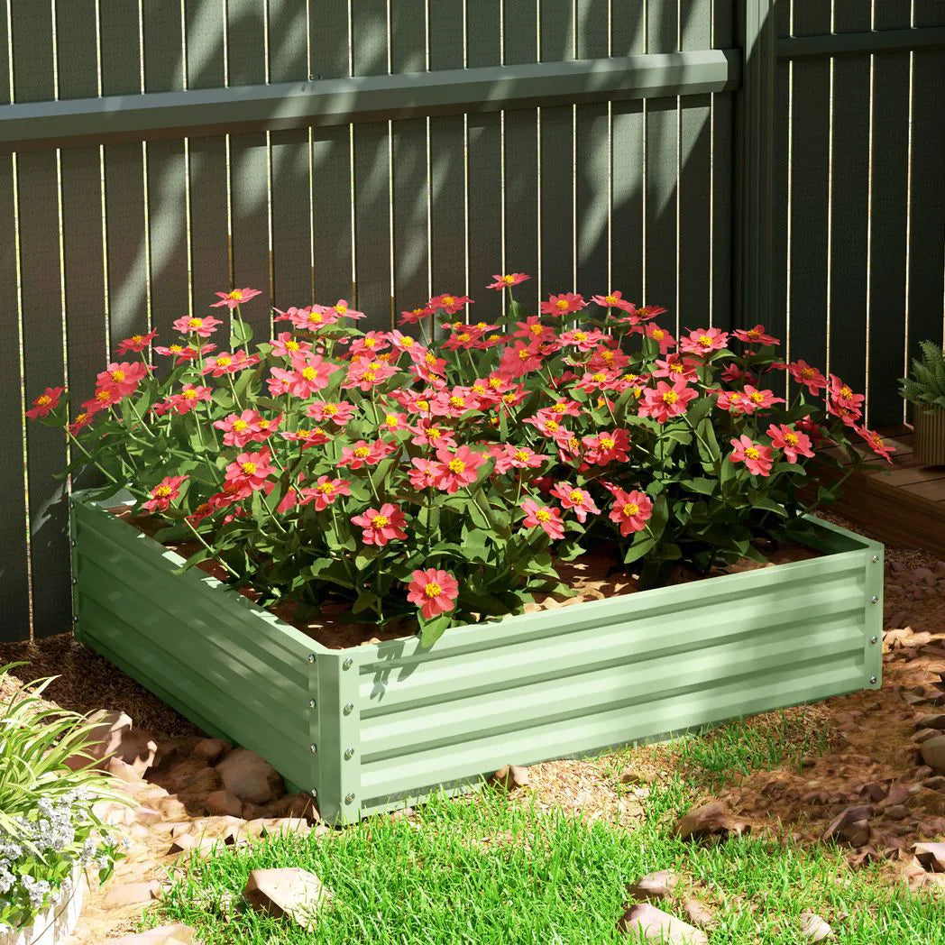 Outsunny Square Raised Garden Bed with Galvanised Steel Frame – 120 x 120 x 30cm Planter Box for Vegetables, Flowers and Herbs