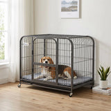 PawHut Heavy Duty Dog Crate, 93 x 58 x 76 cm – Triple Door Dog Cage with Wheels for Small to Medium Breeds