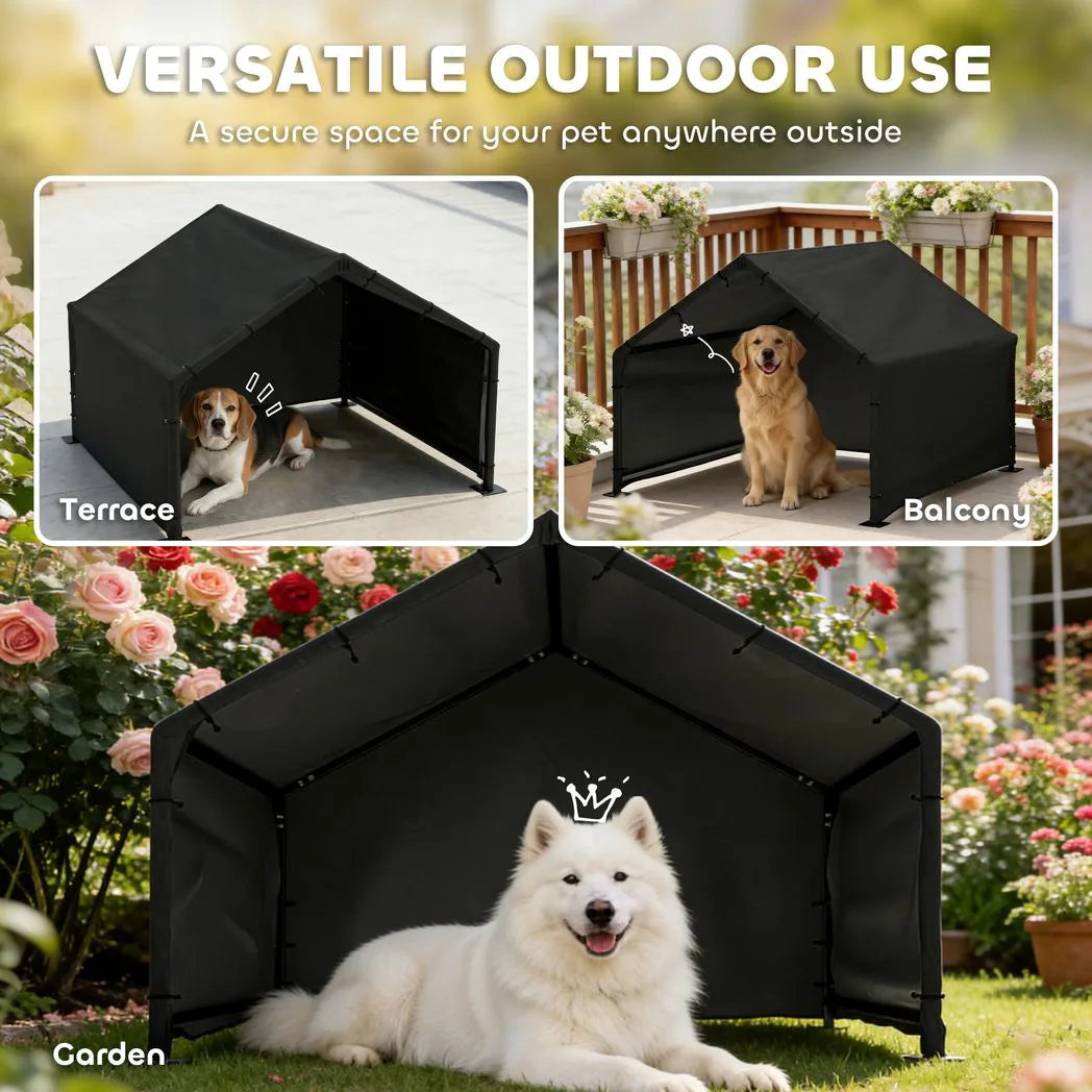 PawHut Outdoor Dog Shade Shelter with Canopy – Steel Frame Dog House for Small, Medium & Large Breeds
