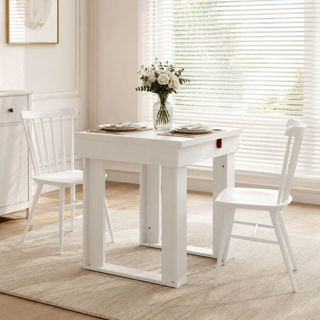 HOMCOM Folding Dining Table with Under-Table Storage – Extendable Kitchen Table for 4, White