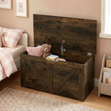 HOMCOM 100L Storage Box with Safety Hinge & Seat Top – Storage Trunk Bench, Rustic Brown Wood-Effect