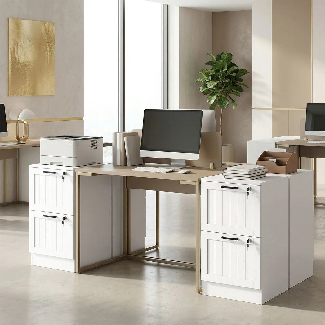 HOMCOM 2 Drawer Filing Cabinet with Lock and Adjustable Hanging Bars for A4 Files – Home Office Storage, White