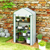 Outsunny Four-Tier Mini Greenhouse with Reinforced Plastic Cover and Roll-Up Door – Steel Frame Plant Shelter