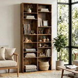 HOMCOM CD Storage Tower for 640 CDs or 360 DVDs with 14 Adjustable Shelves – Tall Narrow Media Rack, Rustic Brown