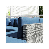 Outsunny 8 Piece PE Rattan Corner Sofa Set with Glass Coffee Table, Footstool and Cushions, Dark Blue