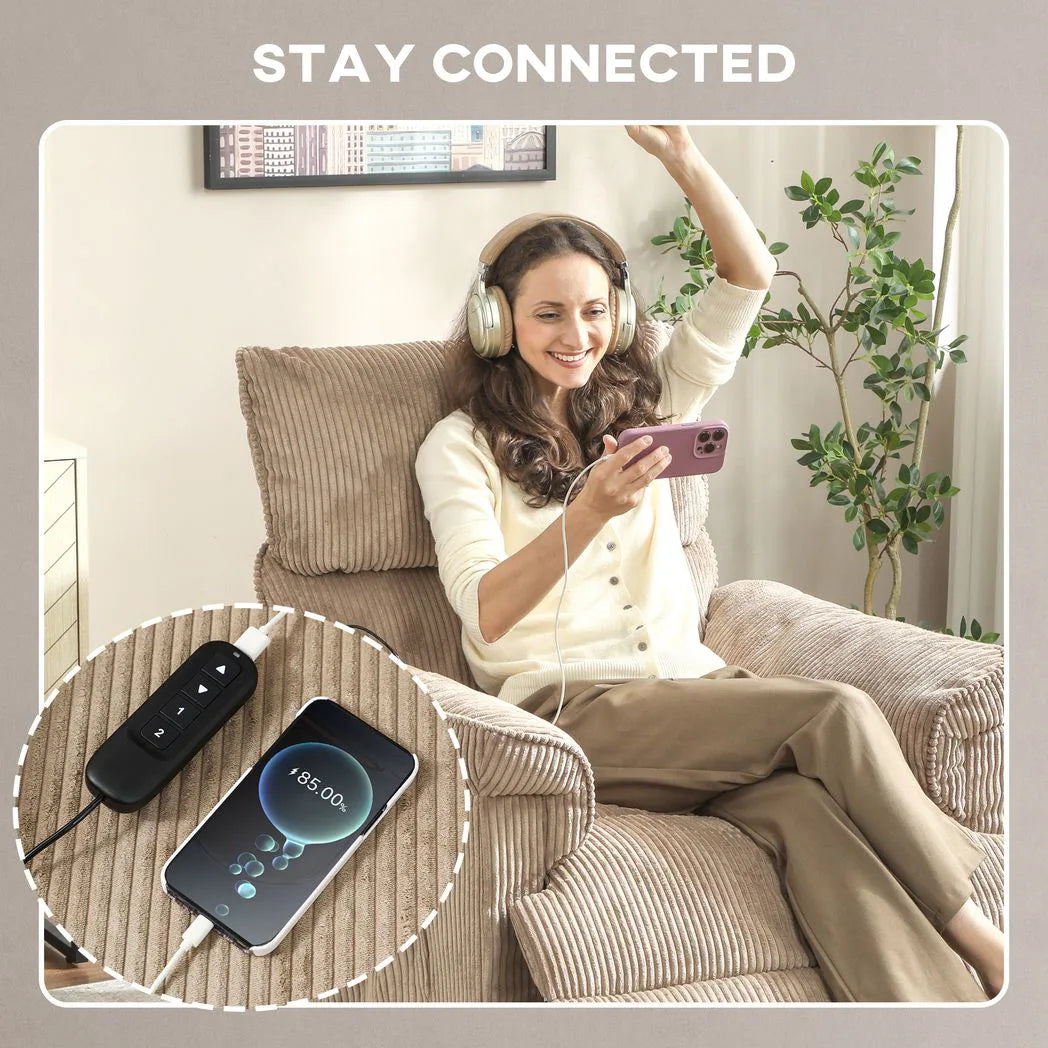 HOMCOM Corduroy Electric Massage Recliner Chair with Heat, Memory Function and USB Port – 150° Armchair, Brown