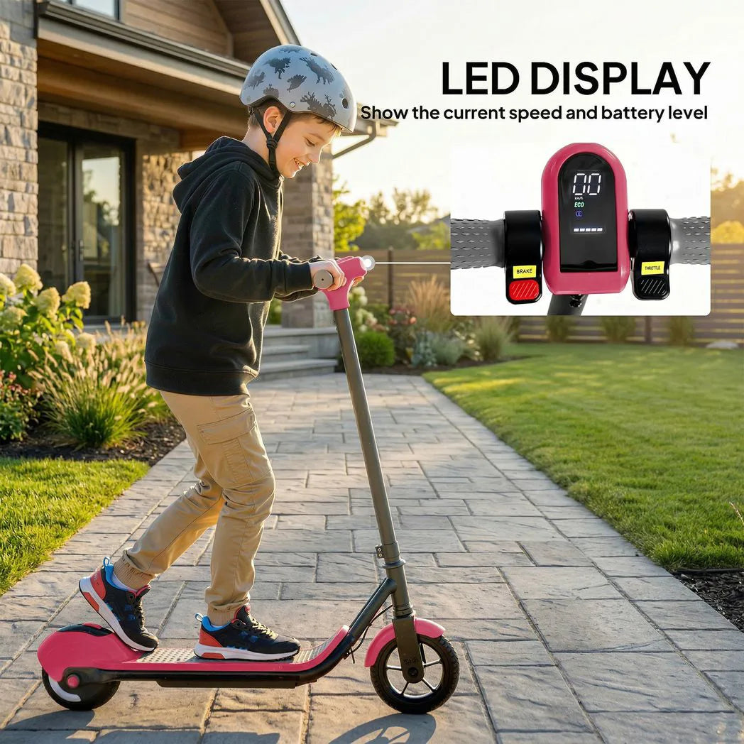 SPORTNOW Electric Scooter for Kids with LED Display, RGB Lights and Handbrake – Kick-to-Start, Pink