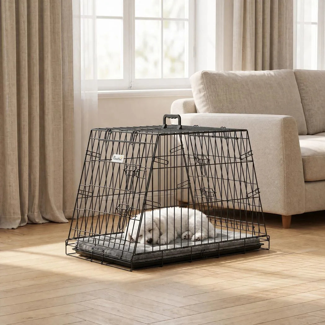 PawHut 30" Collapsible Car Dog Crate with Slanted Design, Tray & Handle, 76 x 48 x 53 cm – Small Dog Travel Cage