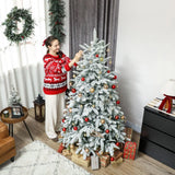 HOMCOM 6ft Artificial Flocked Christmas Tree with 1182 Branches – Hinged Xmas Tree, Foldable Metal Stand