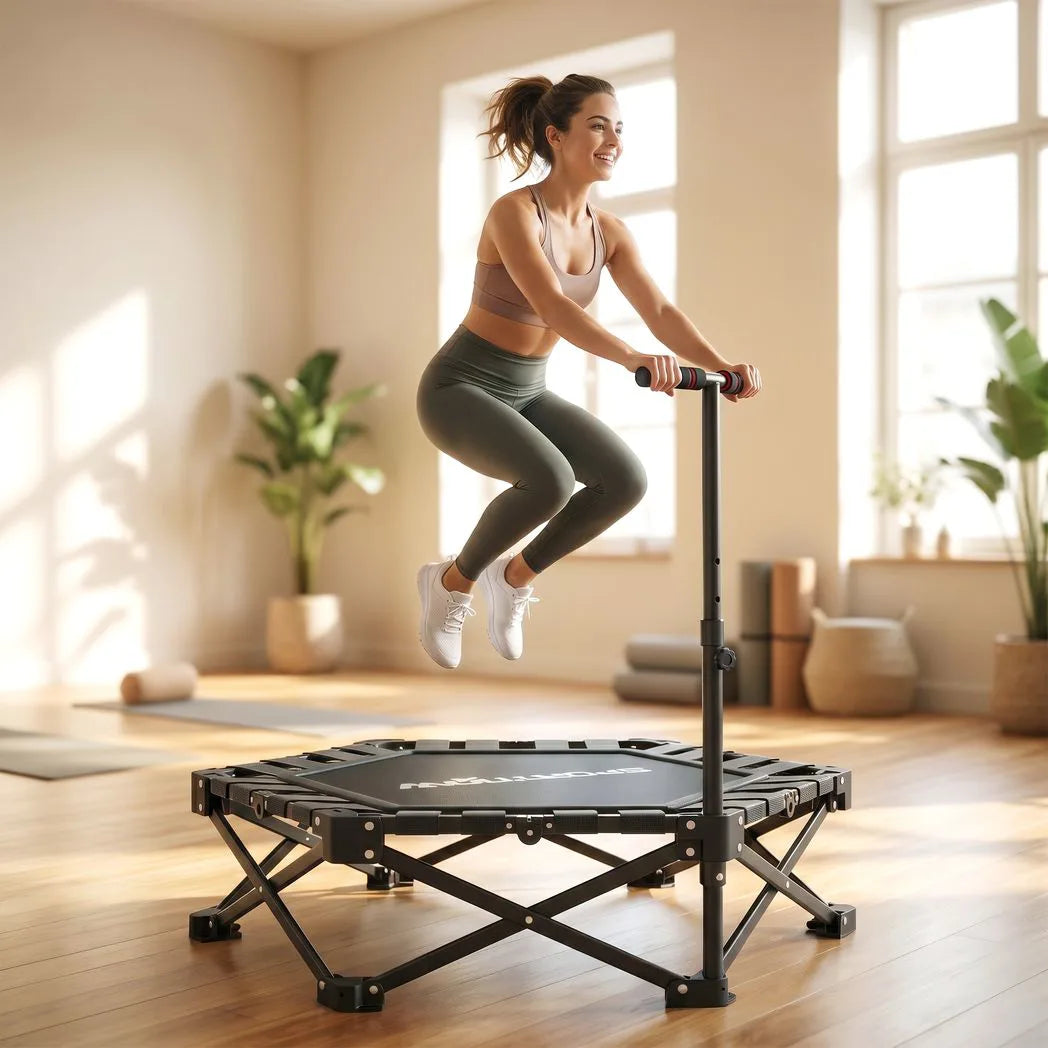 SPORTNOW 42" Foldable Mini Trampoline with 3-Level Adjustable Handle & Storage Bag – Fitness Rebounder for Adults