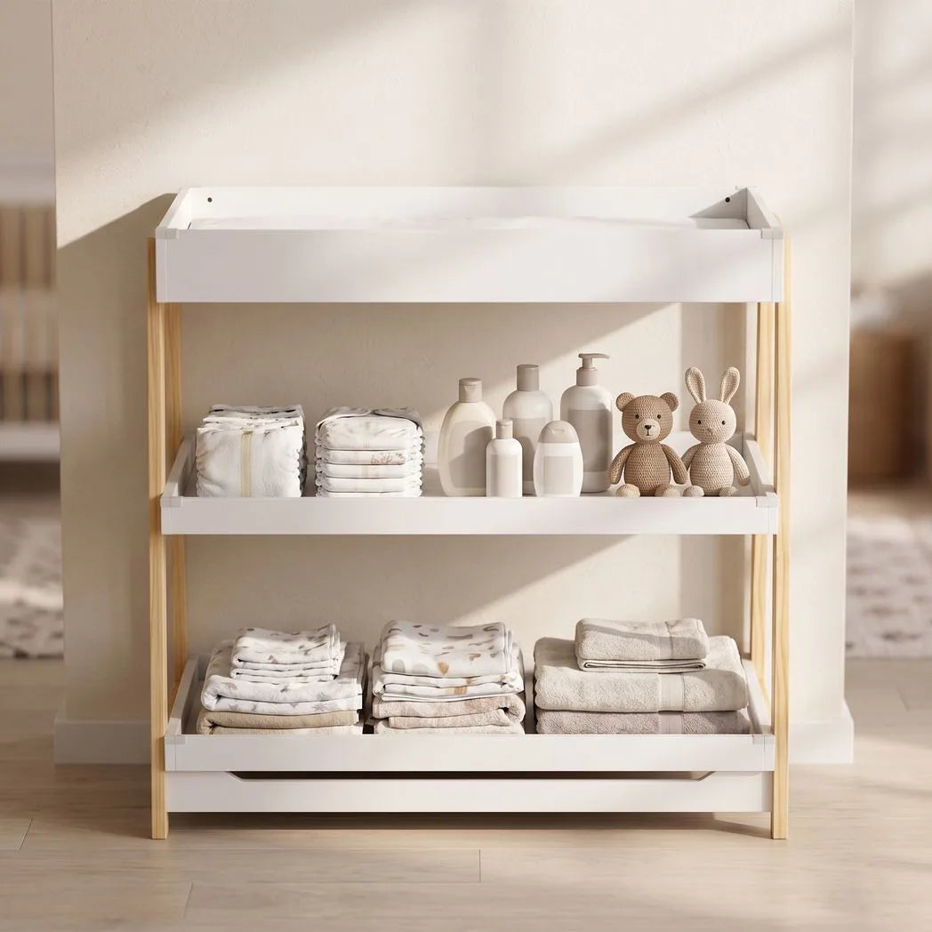 AIYAPLAY Baby Changing Table with 2 Storage Shelves & Waterproof Mat – Nursery Changing Unit, White