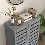 HOMCOM 5-Tier Narrow Shoe Cabinet with Slatted Doors and Adjustable Shelves – Holds 15 Pairs, Dark Grey