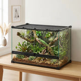 PawHut Reptile Glass Terrarium with Stone Background, Front Ventilation and Knob Lock, 50 x 30 x 35 cm, Black