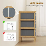 HOMCOM Narrow Chest of Drawers with 3 Fabric Drawers and Bamboo Frame – Slim Bedroom Dresser, Light Grey