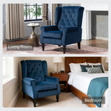 HOMCOM Wingback Accent Chair with Button Tufting & Pocket Springs – Retro Armchair for Living Room, Dark Blue