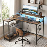 HOMCOM Reversible L-Shaped Desk with LED Lights, Power Outlets & USB Ports – Gaming Home Office, Rustic Brown