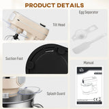 HOMCOM 6L 1400W Tilt-Head Stand Mixer with 11 Speeds, Pulse and Fermentation Function – LED Display, Cream